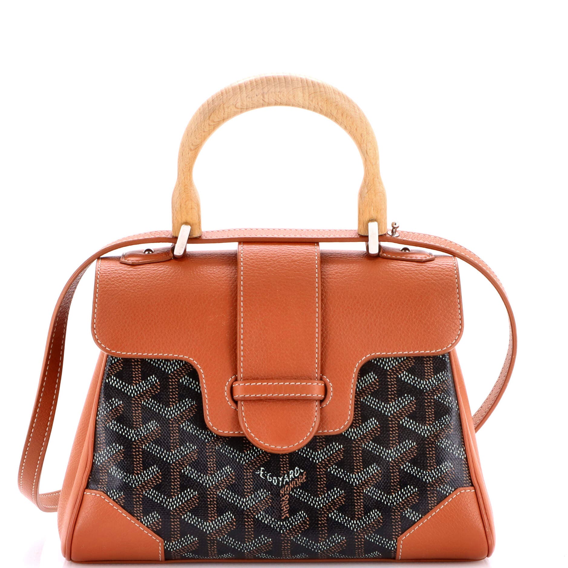 Pre-Owned Goyard Saigon Top Handle Bag Coated Canvas with Leather Mini, Main, color, Brown