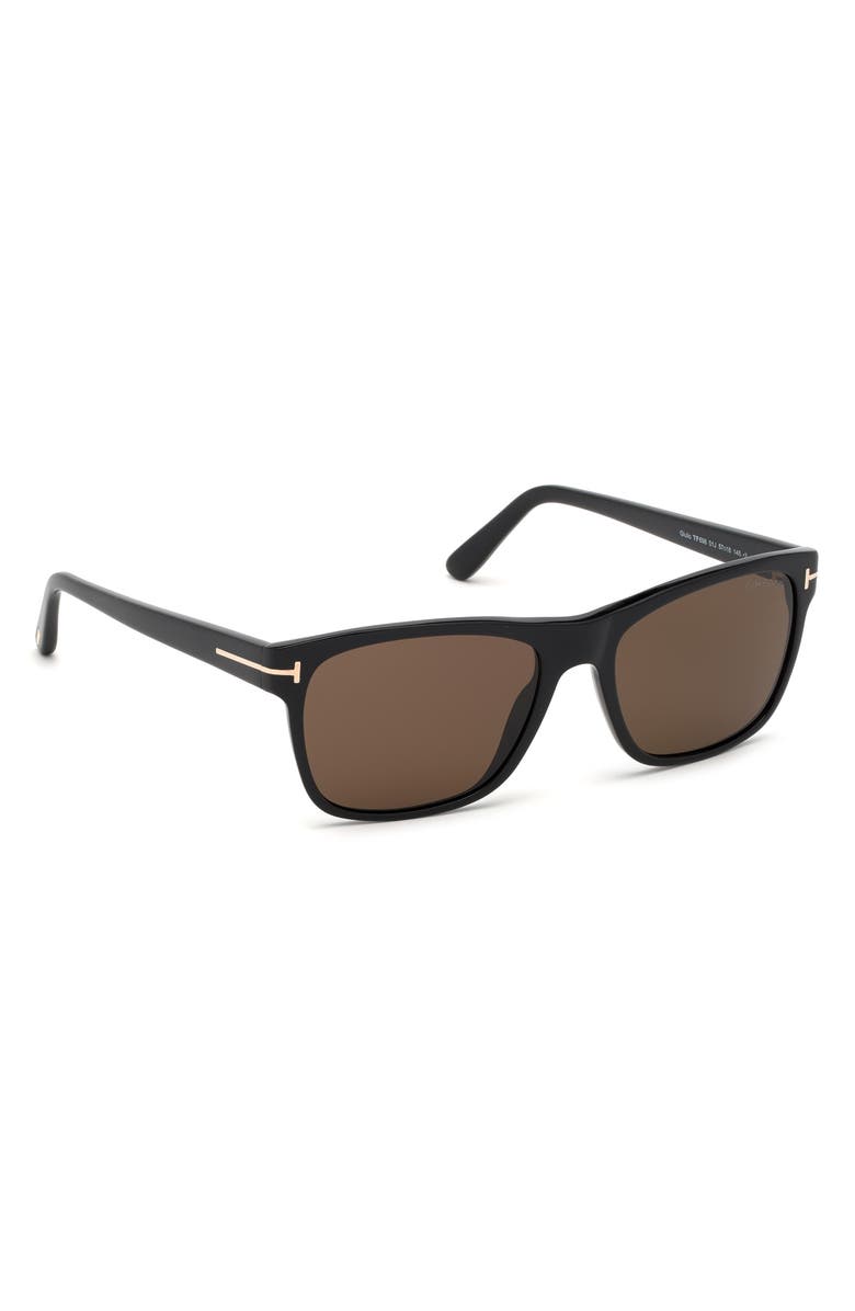 TOM FORD Giulio 57mm Geometric Sunglasses, Alternate, color, Shiny Black / Brown
