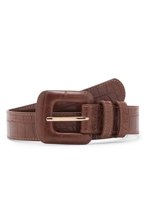 Crocodile Print Faux Leather Belt