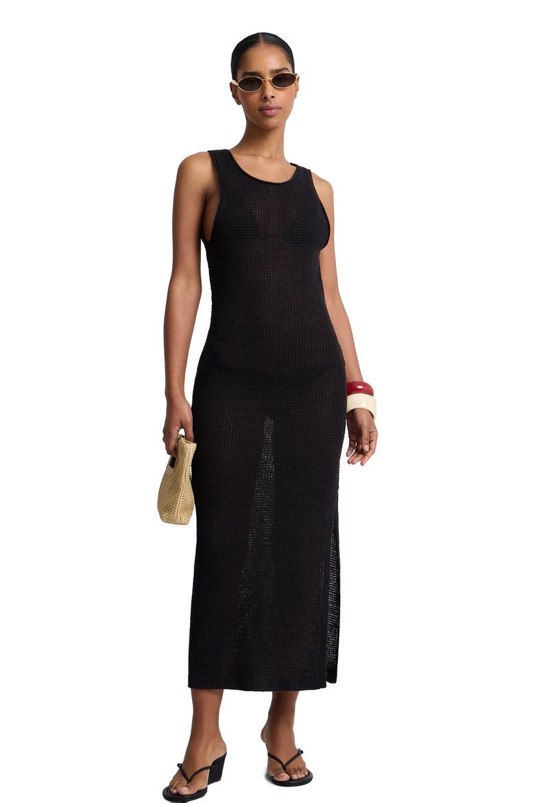 Linen Knit Low Scoop Back Maxi Dress, Main, color, Black
