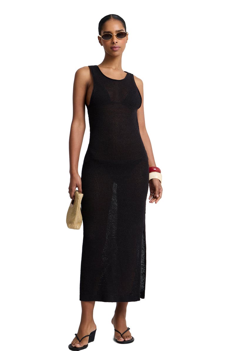 Onia Linen Knit Low Scoop Back Maxi Dress, Main, color, Black