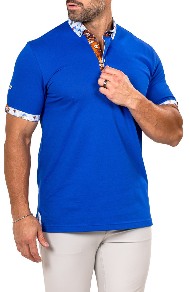 Maceoo Newton Marthyr0022 Blue Button-Down Piqué Polo, Alternate, color, Blue