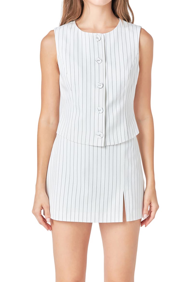 Pinstripe Button Front Vest, Alternate, color, WHITE/ BLACK
