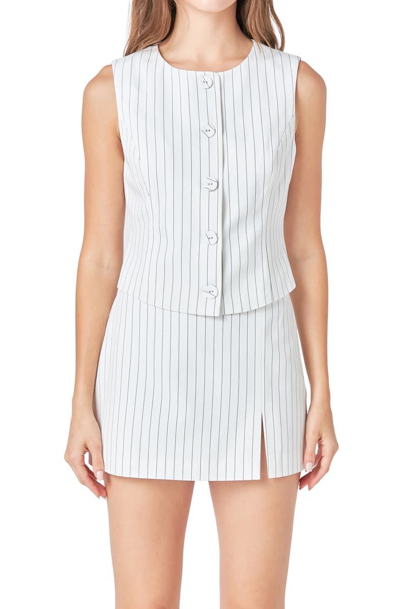 Endless Rose Pinstripe Button Front Vest, Alternate, color, White/ Black