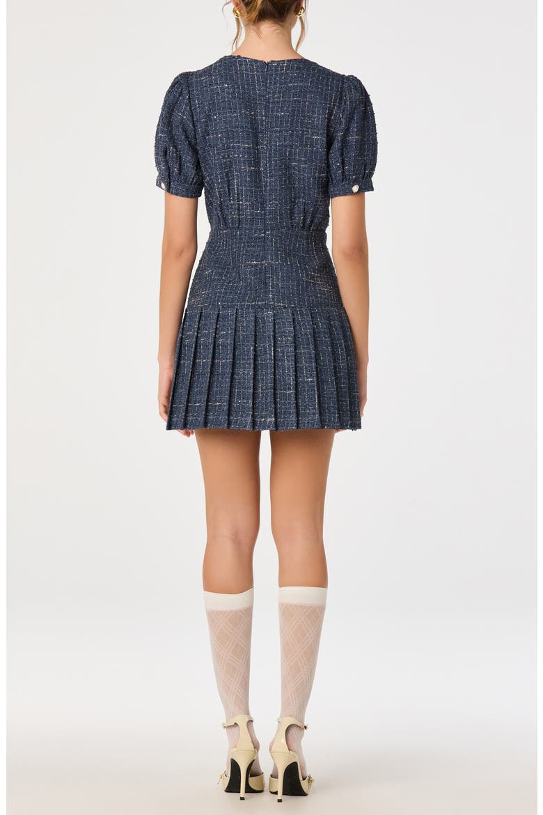 Brenlee Pleated Tweed Minidress, Alternate, color, DENIM BLUE