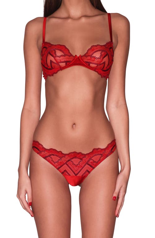 Fleur Du Mal Hendrix Embroidered Underwire Demi Bra In Red