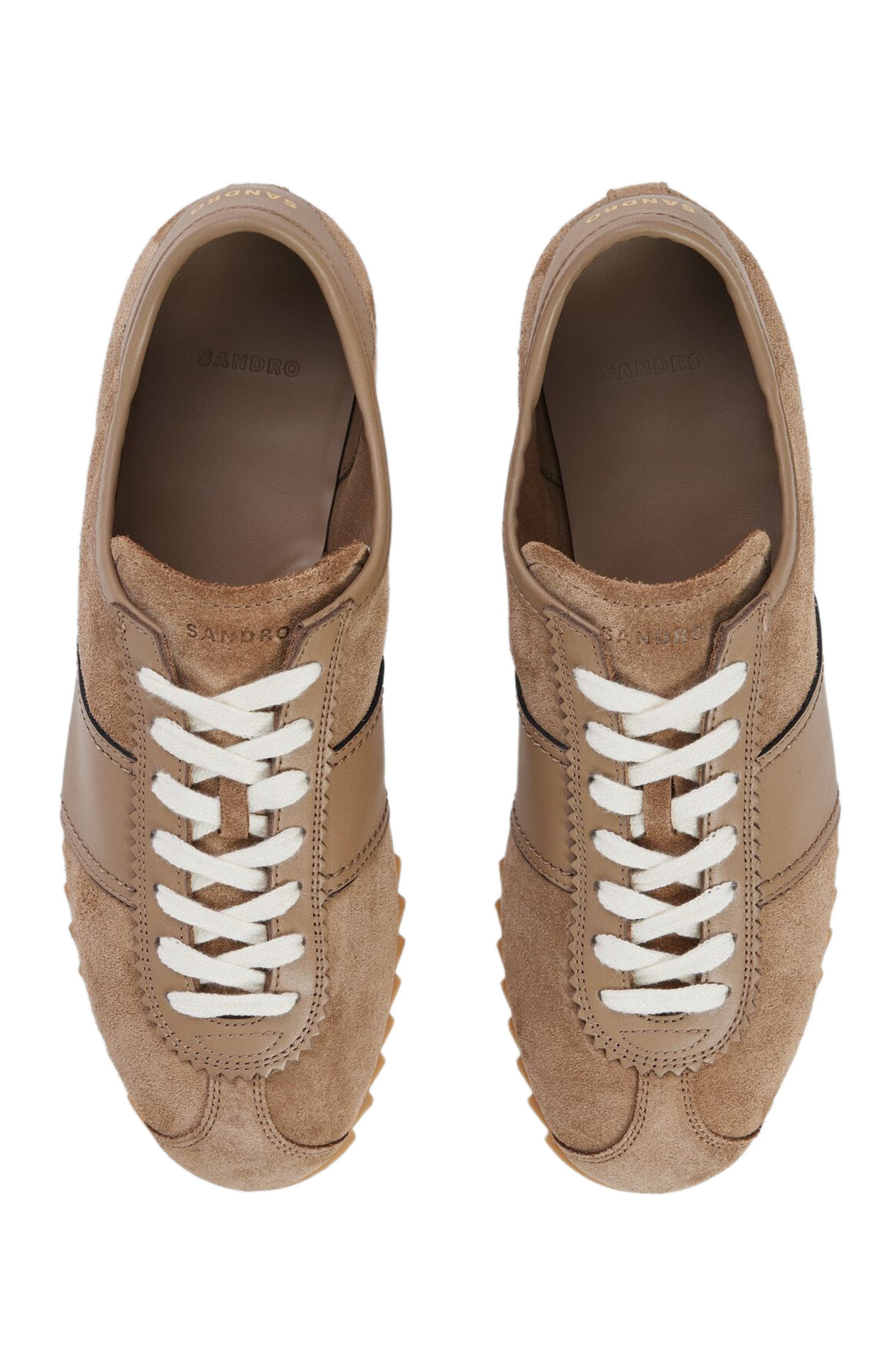 Leather and suede low-top sneakers, Alternate, color, Cappucino
