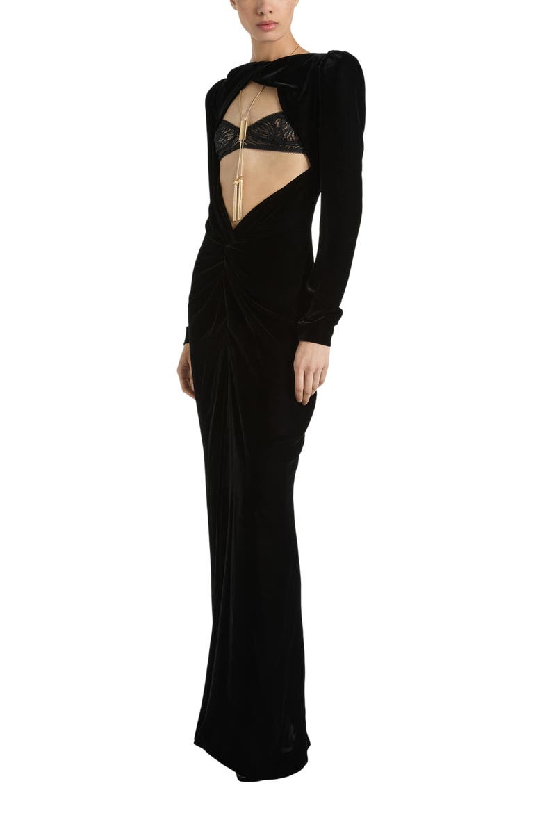 Long Velvet and Lace Dress, Main, color, black