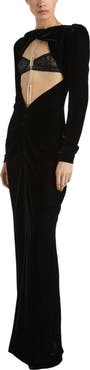 Balmain Long Velvet and Lace Dress