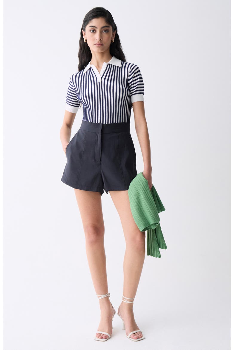 Amarenta Stripe Polo Sweater, Alternate, color, ECRU AND NAVY