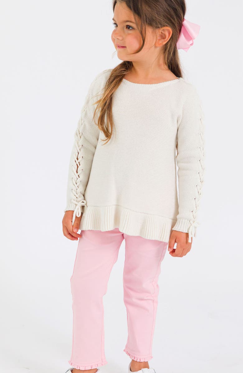 RuffleButts Kids' Ruffle Straight Leg Jeans, Alternate, color, Pink