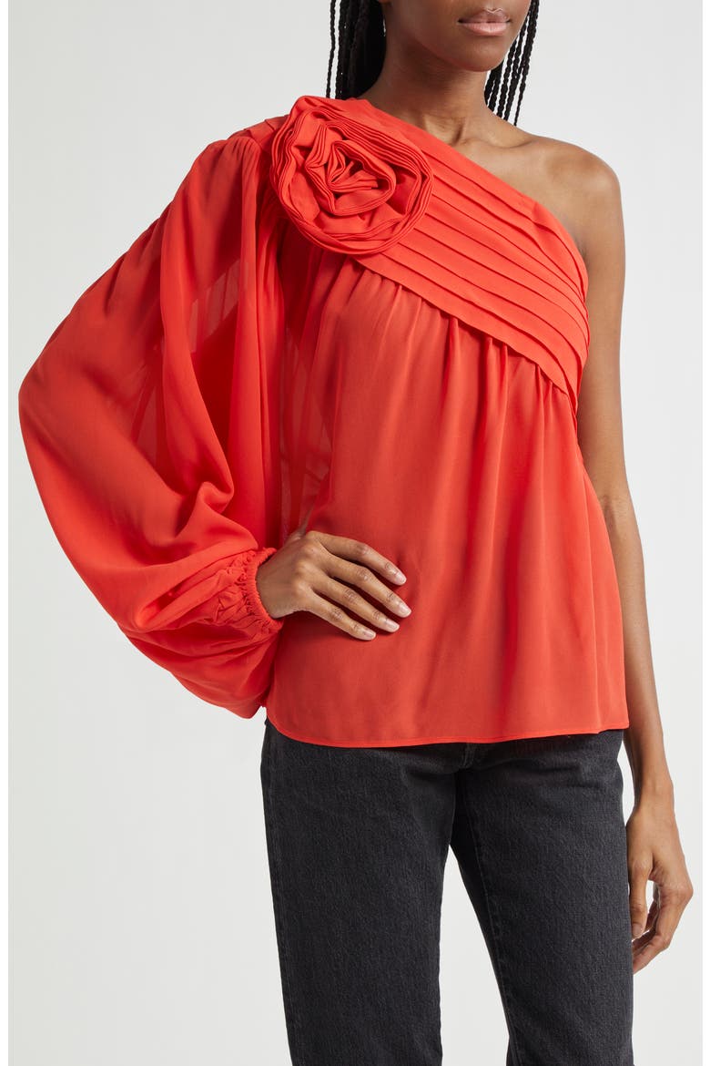 Red Rose One-Shoulder Top, Alternate, color, RED