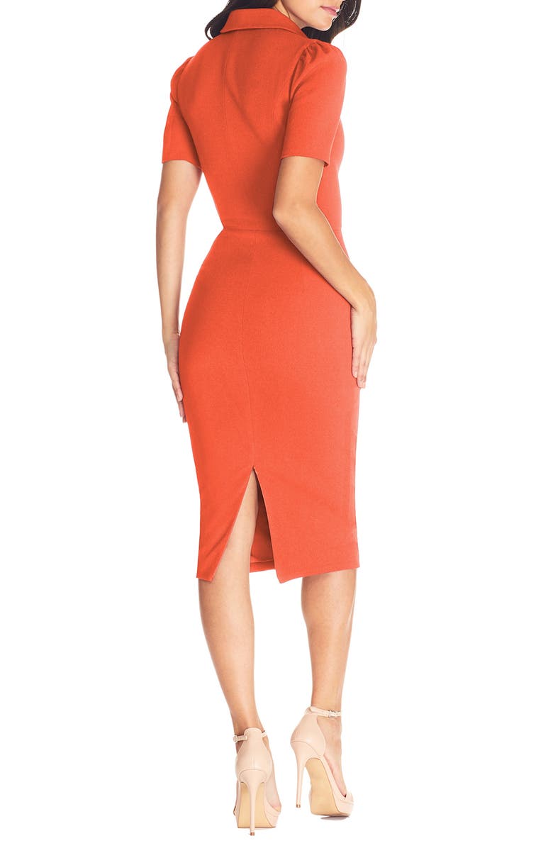 Dress the Population Gloria Front Zip Sheath Dress, Alternate, color, Poppy