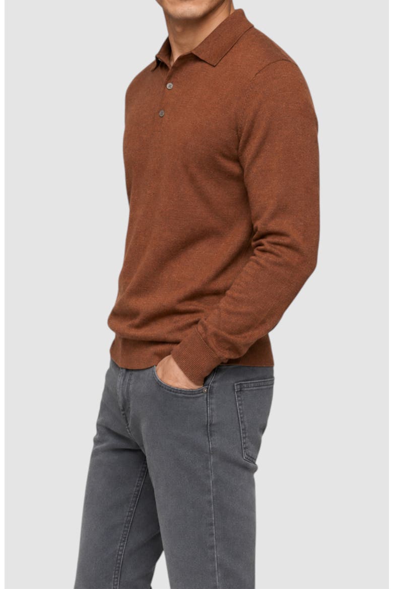 Lightweight Merino Wool Three-Button Polo, Alternate, color, COGNAC
