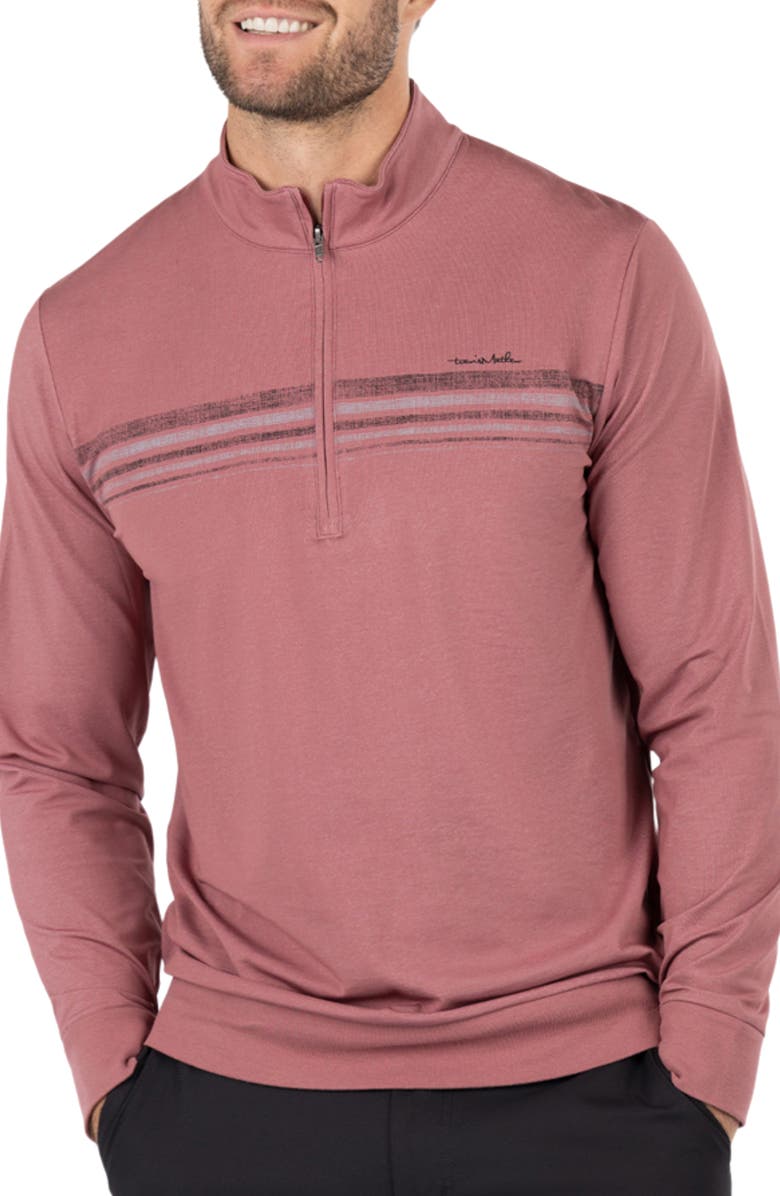 TravisMathew In The Line Up Stretch Cotton Blend Half Zip Pullover, Main, color, Roan Rouge