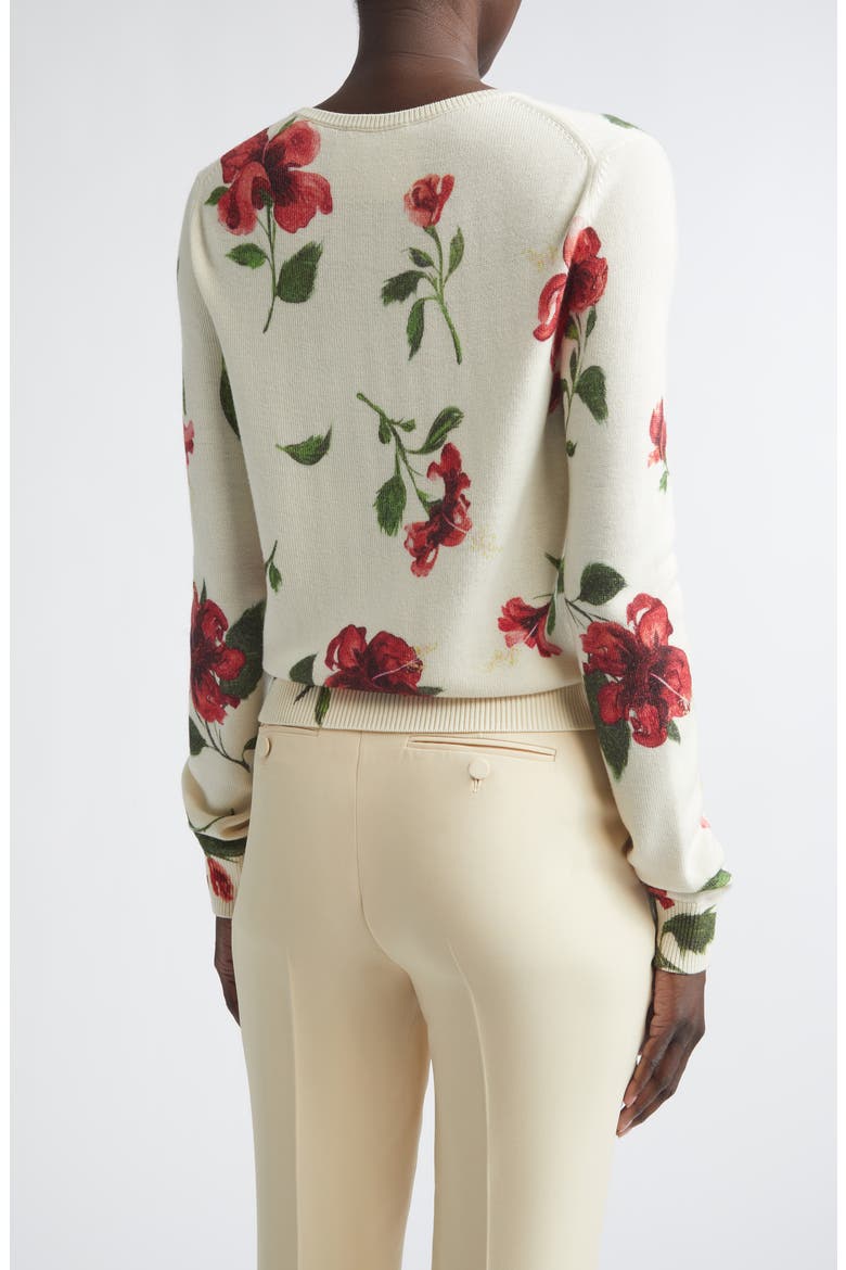 Hibiscus Print Virgin Wool Cardigan, Alternate, color, IVORY