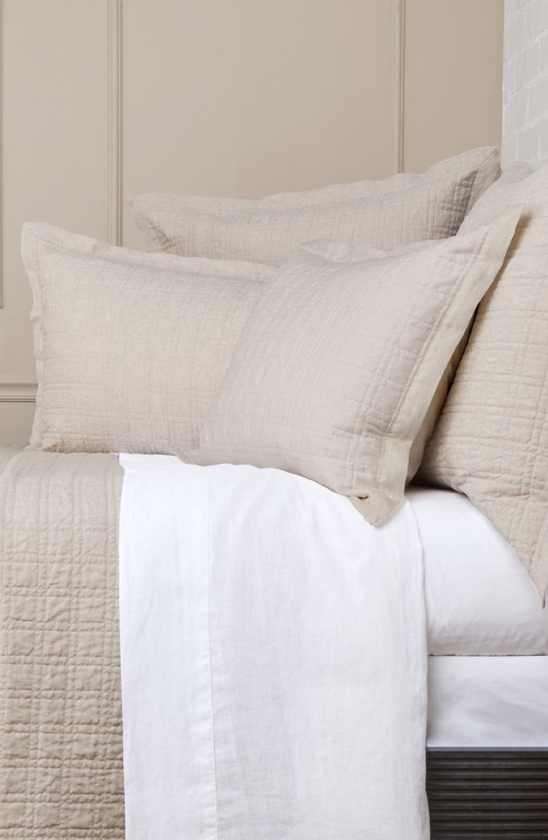 Pom Pom at Home Owen Quilted Linen Pillow Sham, Alternate, color, Flax