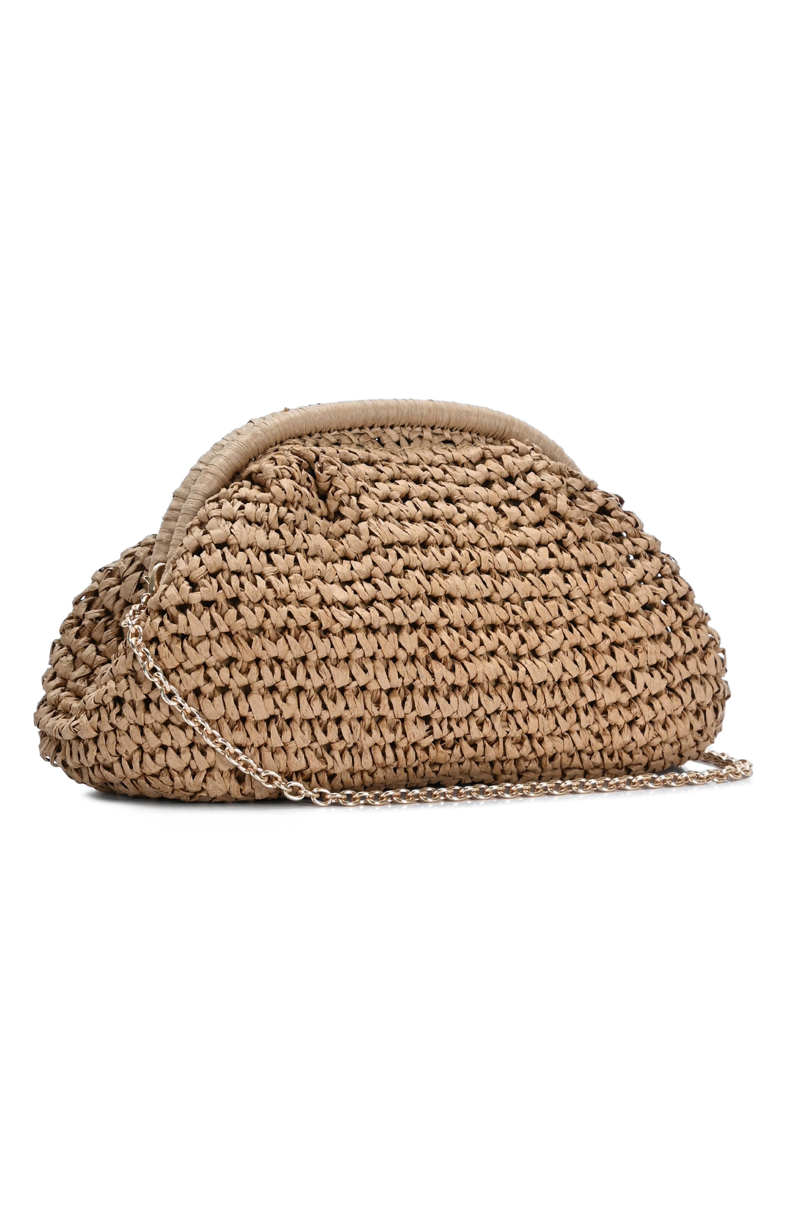 Woven Straw Clutch, Alternate, color, CAMEL