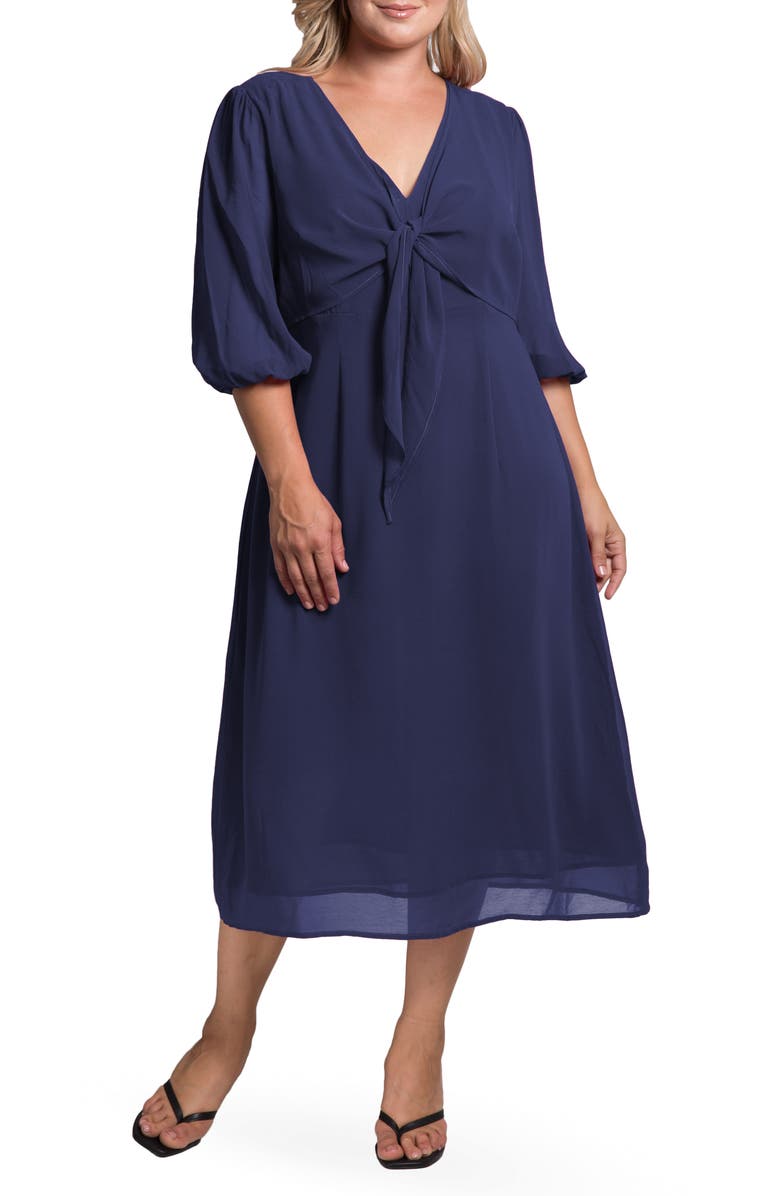 Standards & Practices Kenna Tie Front Chiffon Midi Dress, Main, color, Deep Ocean