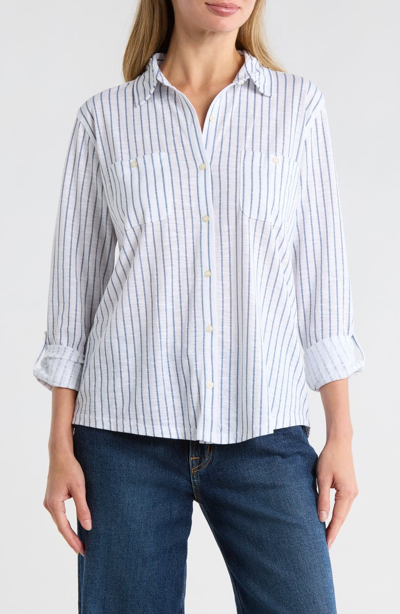Lucky Brand Knit Button Up Shirt, Main, color, Blue Stripe