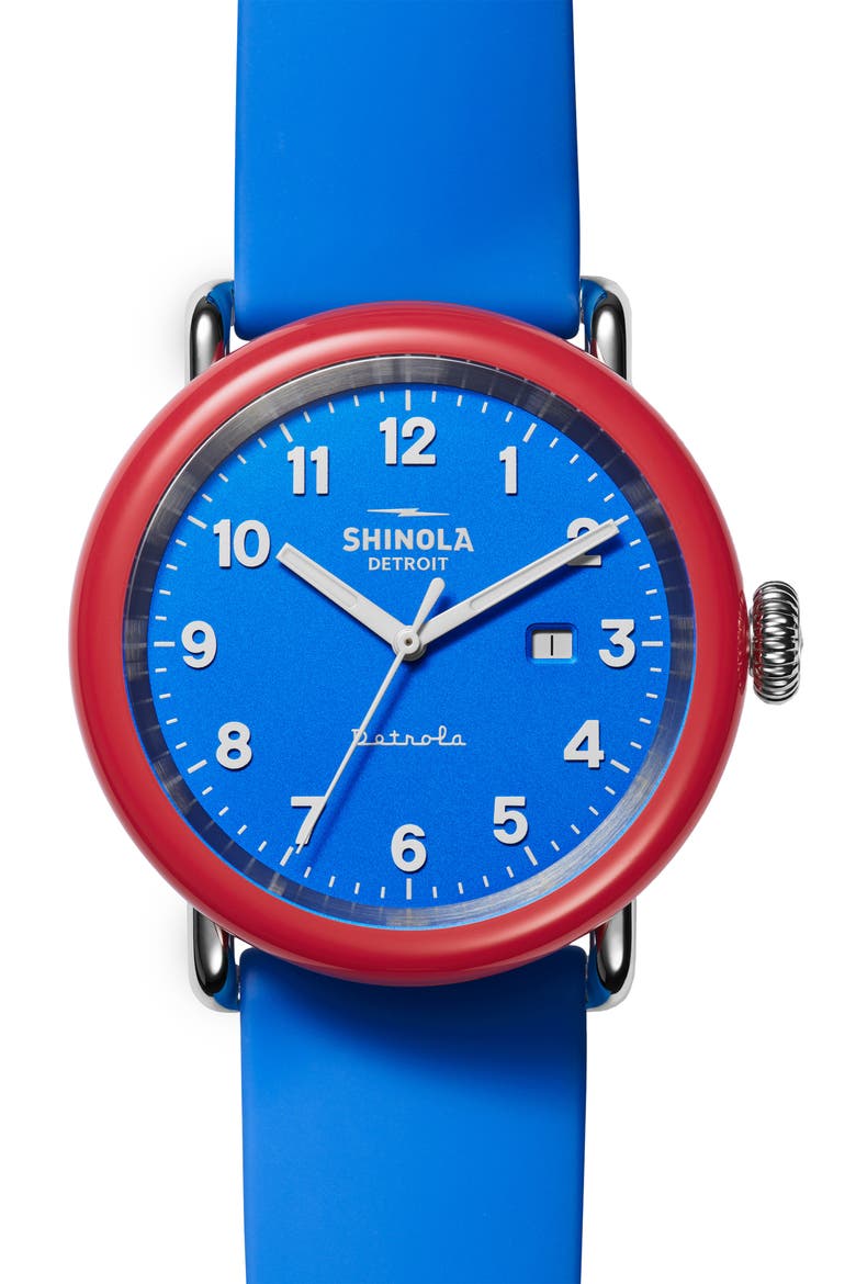 Detrola "The I Voted" Silicone Strap Watch, 43mm, Main, color, BLUE/ RED/ SILVER