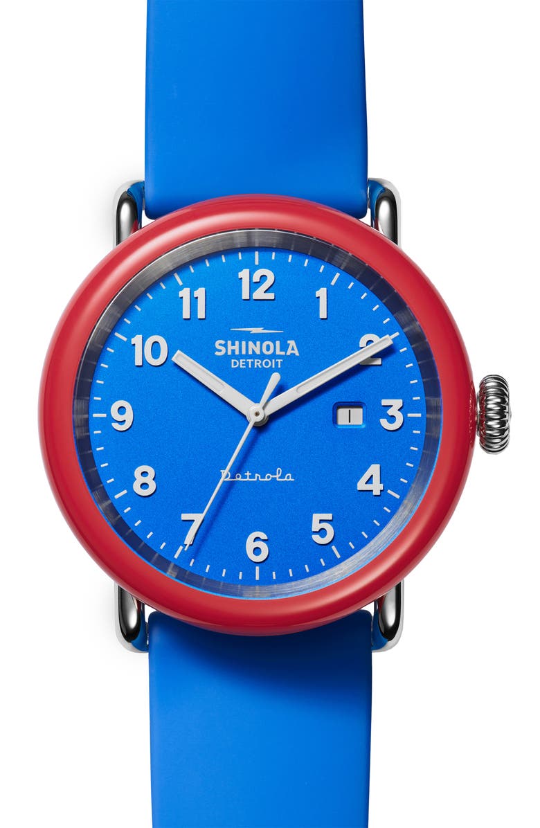 Shinola Detrola "The I Voted" Silicone Strap Watch, 43mm, Main, color, 