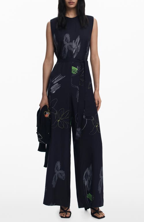 Desigual Print Wide Leg Jumpsuit In Black
