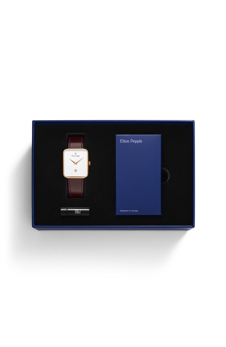 Elton Pepple Men's Classic Oakton - Loop, 38mm, Alternate, color, Egshl White/Drk Brwn/Rose Gold