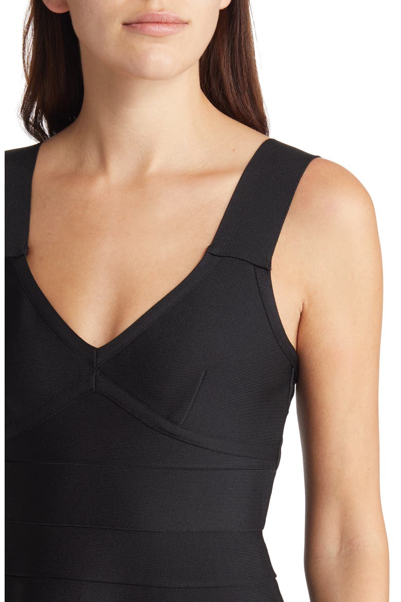 V-Neck Bandage Fit & Flare Minidress, Alternate, color, BLACK