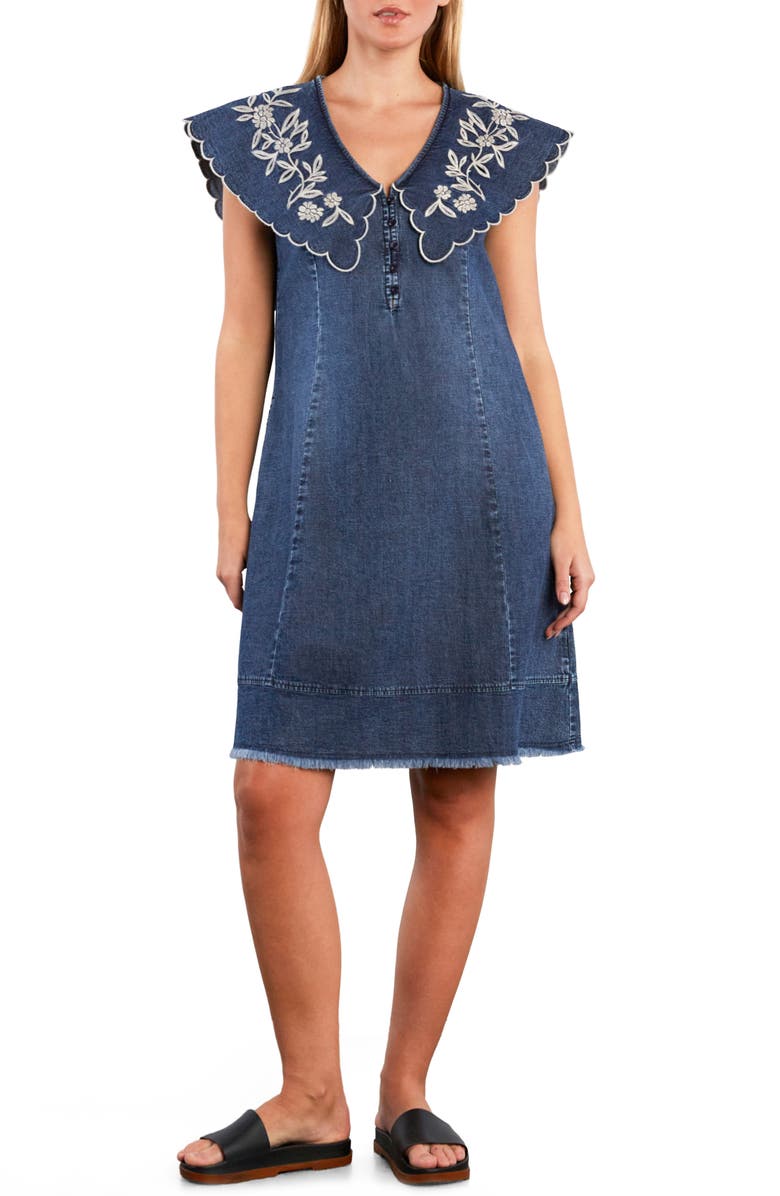 Wash Lab Denim Luna Embroidered Collar Denim Dress, Main, color, Petal Denim