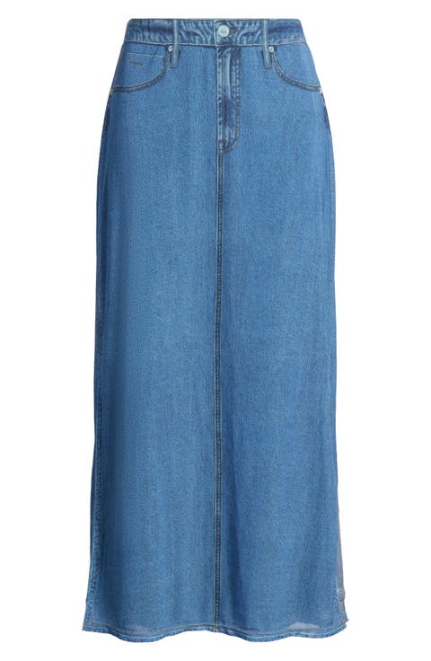 Denim Mesh Maxi Skirt