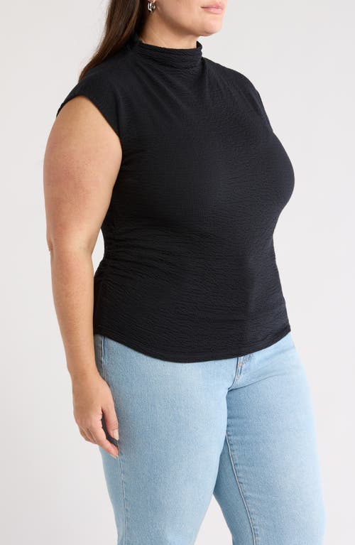 Treasure & Bond Crinkle Mock Neck Top In Black