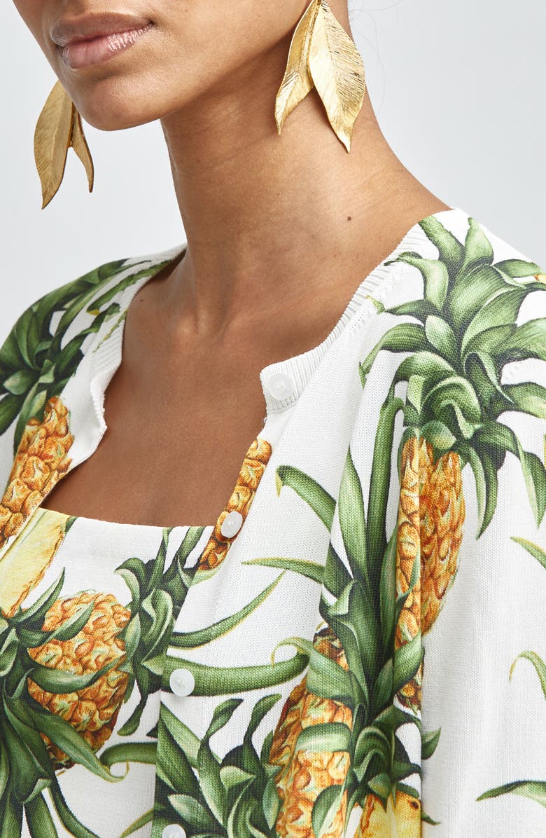 Oscar de la Renta Pineapple Print Cardigan, Alternate, color, 