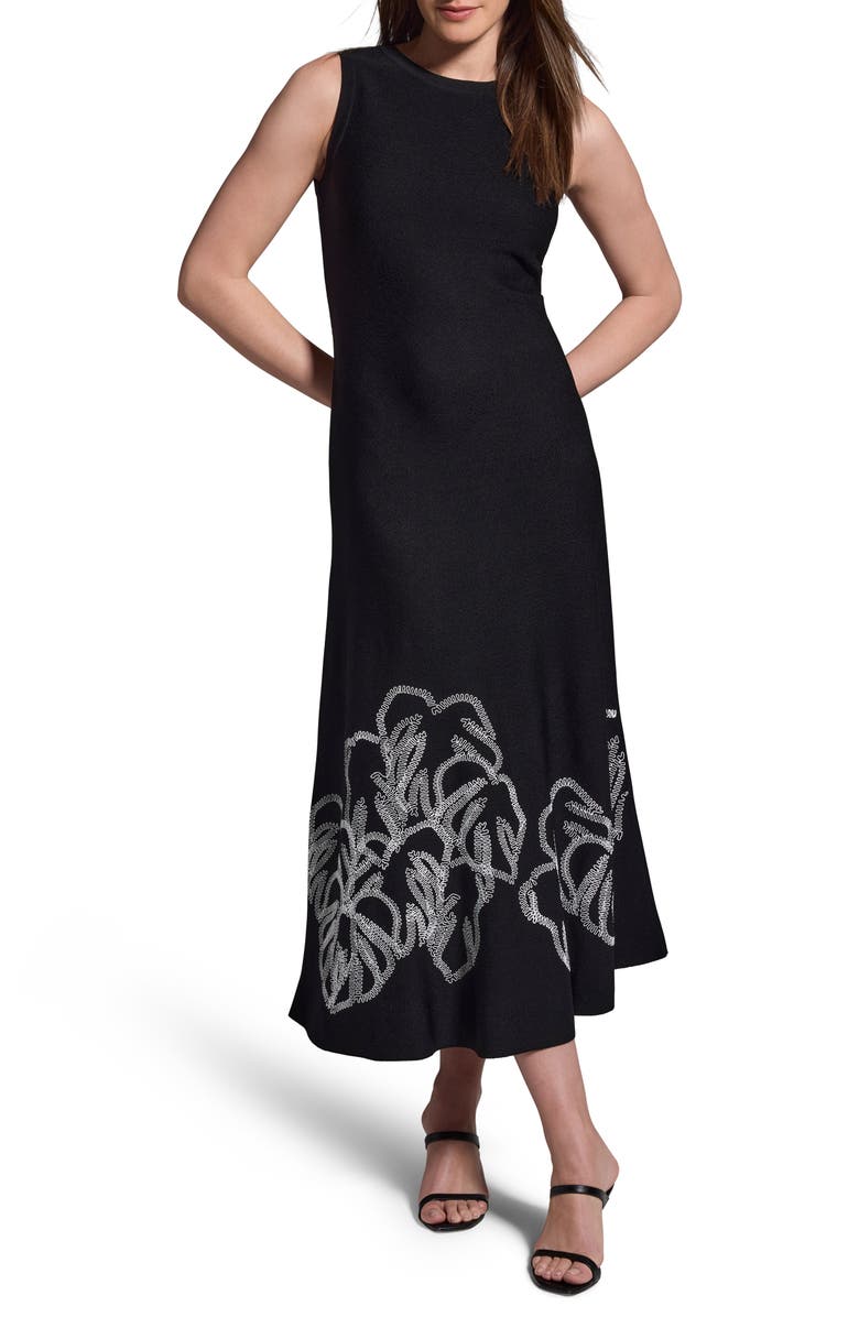 NIC+ZOE Embroidered Hem Crepe Midi Dress, Main, color, 