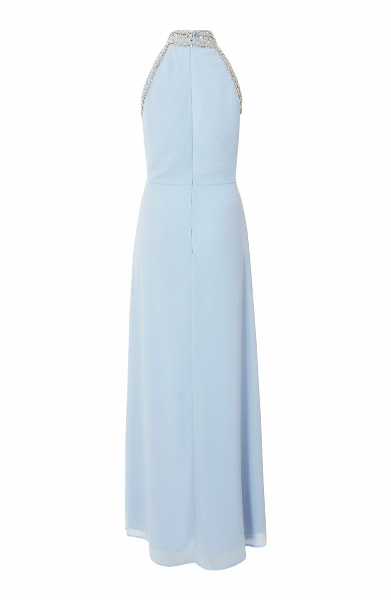 QUIZ Embellished Halter Neck Chiffon Maxi Dress, Alternate, color, Light Blue