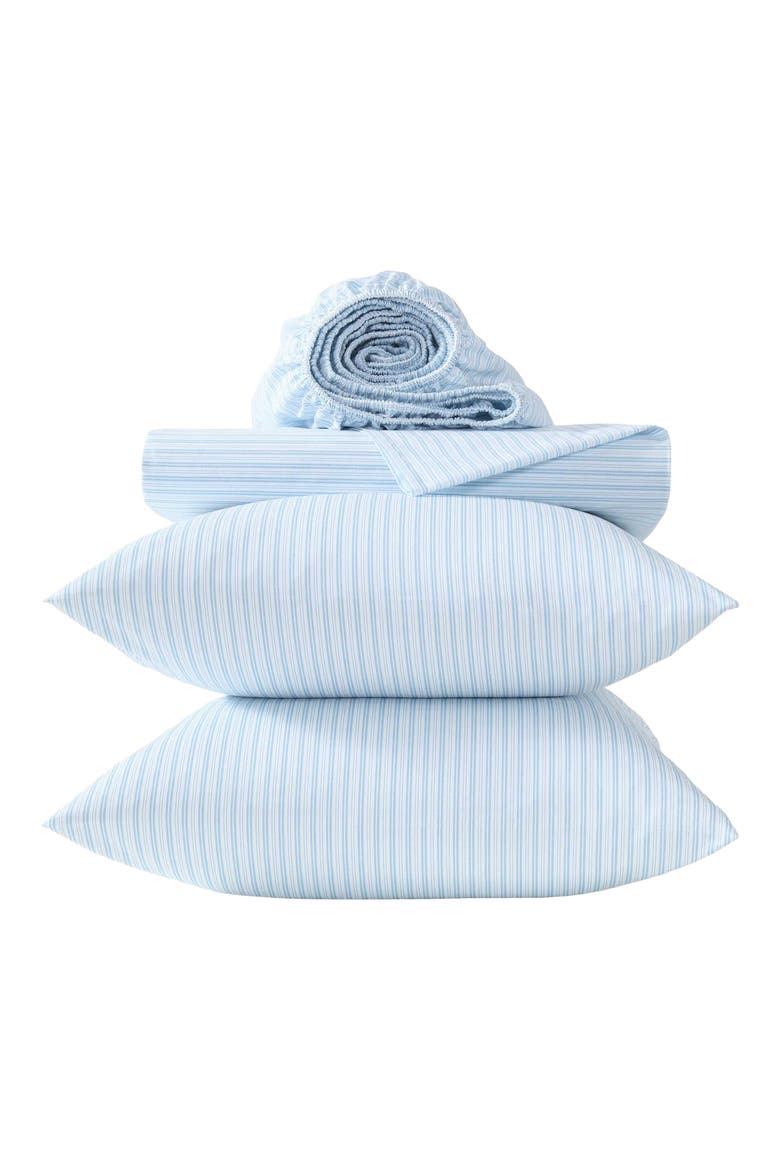 Bedford Stripe 200 Thread Count Cotton Sheet Set, Alternate, color, LIGHT BLUE
