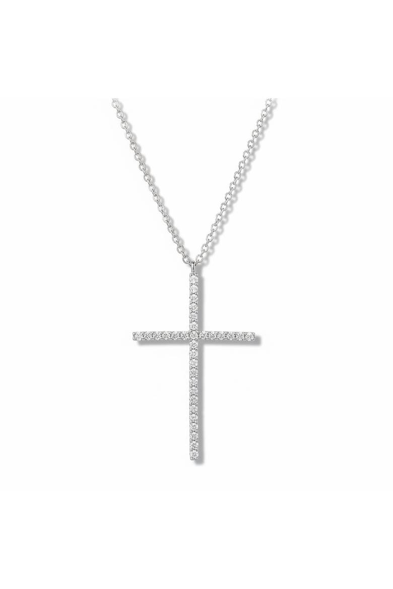 The Estella Pave Cross Necklace, Main, color, Silver