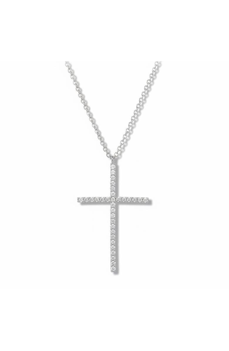 Leni James The Estella Pave Cross Necklace, Main, color, Silver