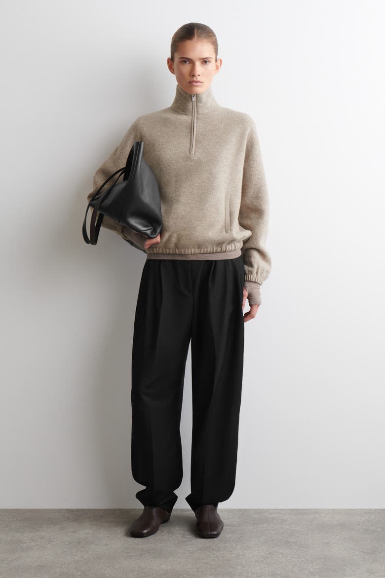 Boiled Merino Wool Zip-Up Sweater, Alternate, color, BEIGE MÉLANGE