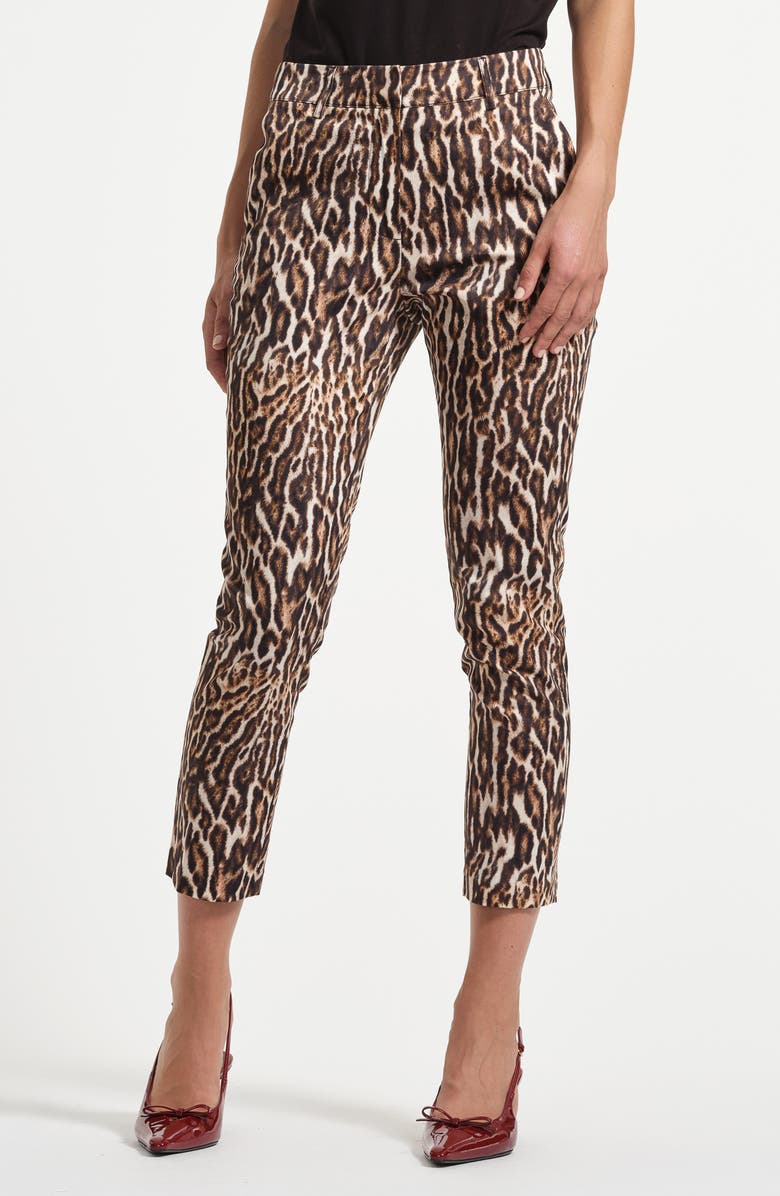 Isaac Mizrahi New York Slim Fit Sateen Ankle Pants, Main, color, Leopard