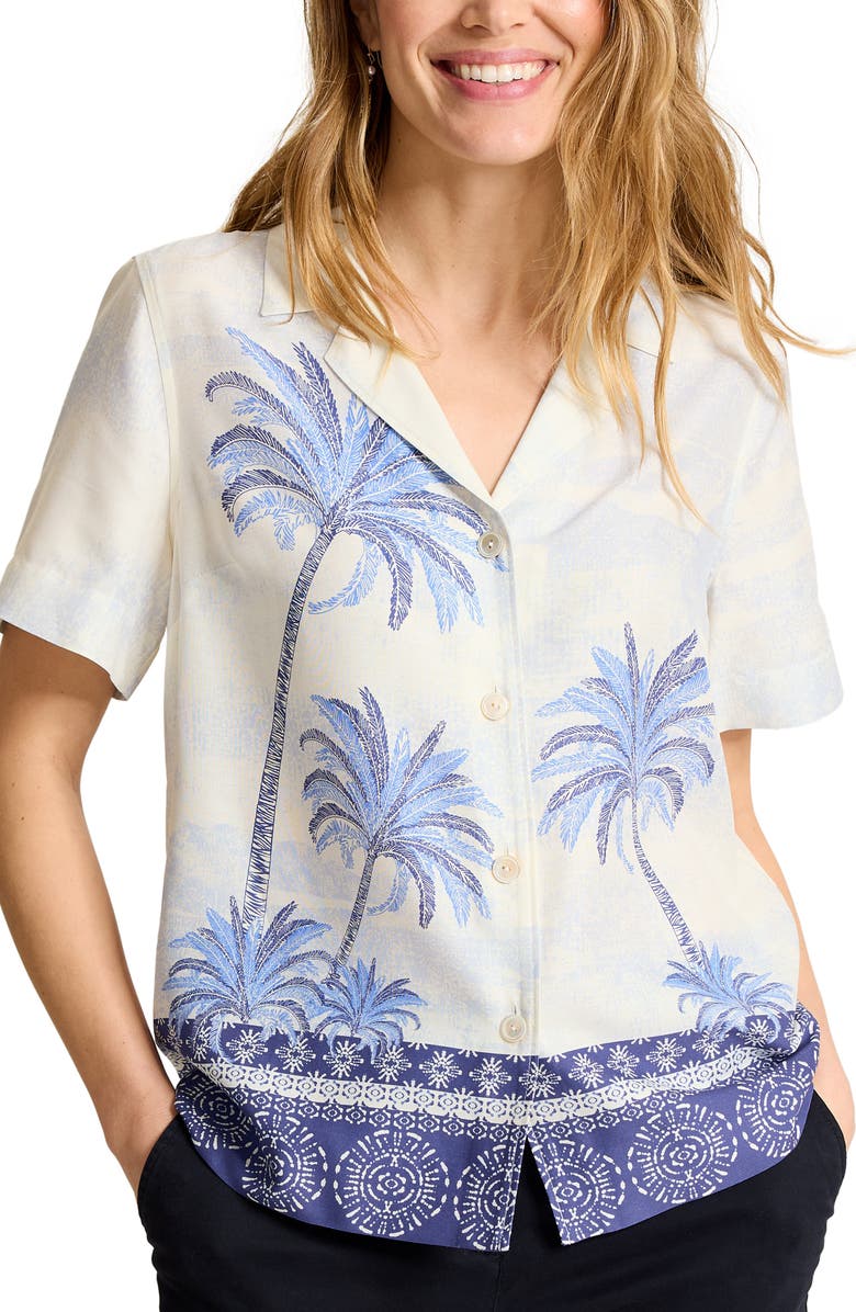Tommy Bahama Palm Paradise Silk Camp Shirt, Main, color, Coconut