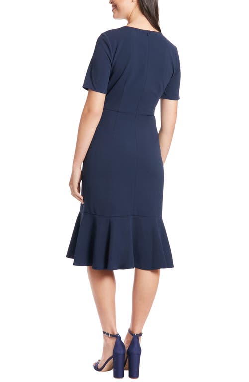London Times Side Knot Scupa Crepe Flounce Dress