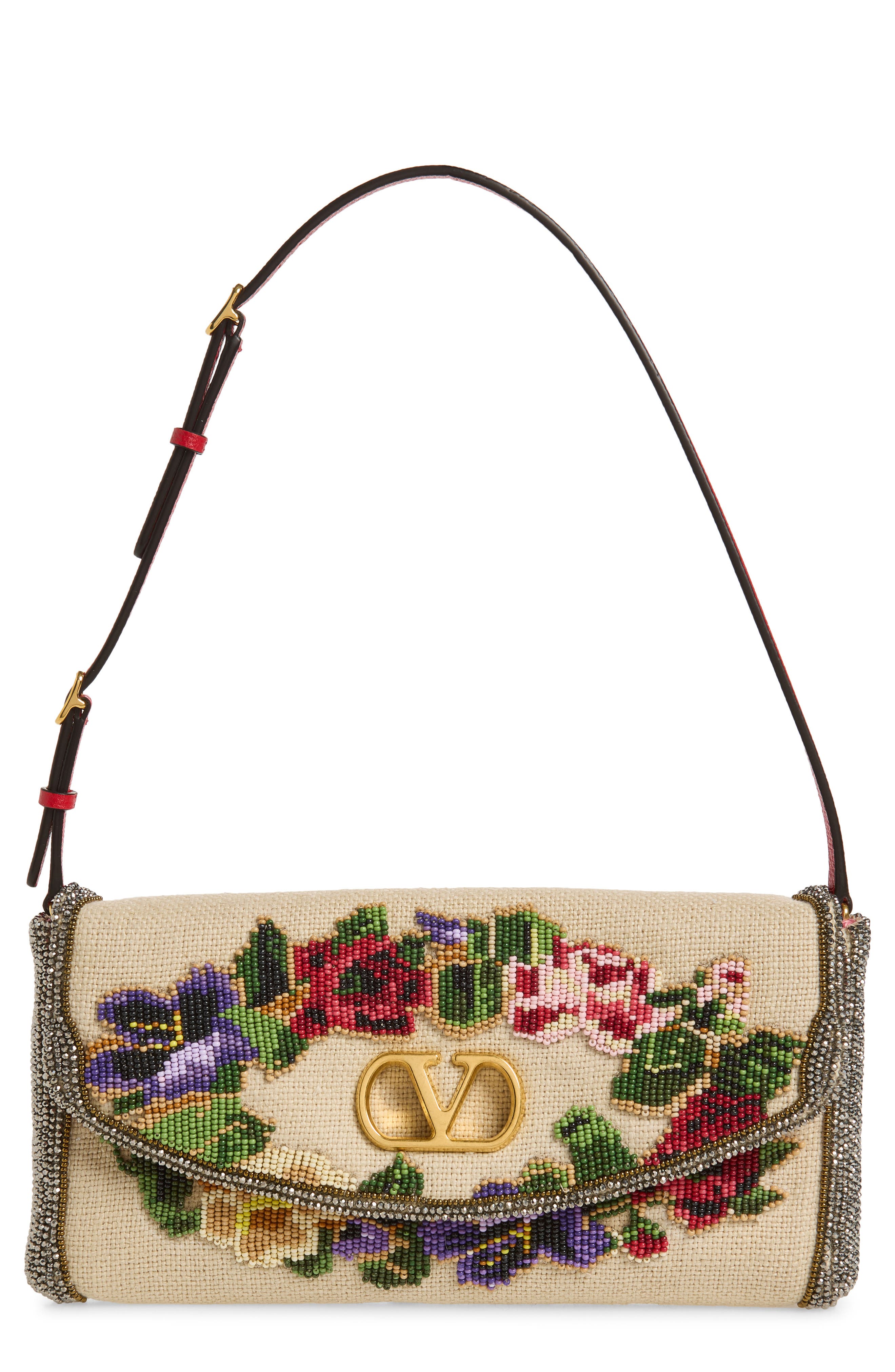 Valentino Garavani Vain Soft Beaded Top Handle Bag, Main, color, Multi Beige