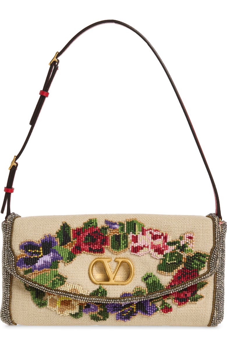 Valentino Garavani Vain Soft Beaded Top Handle Bag, Main, color, Multi Beige