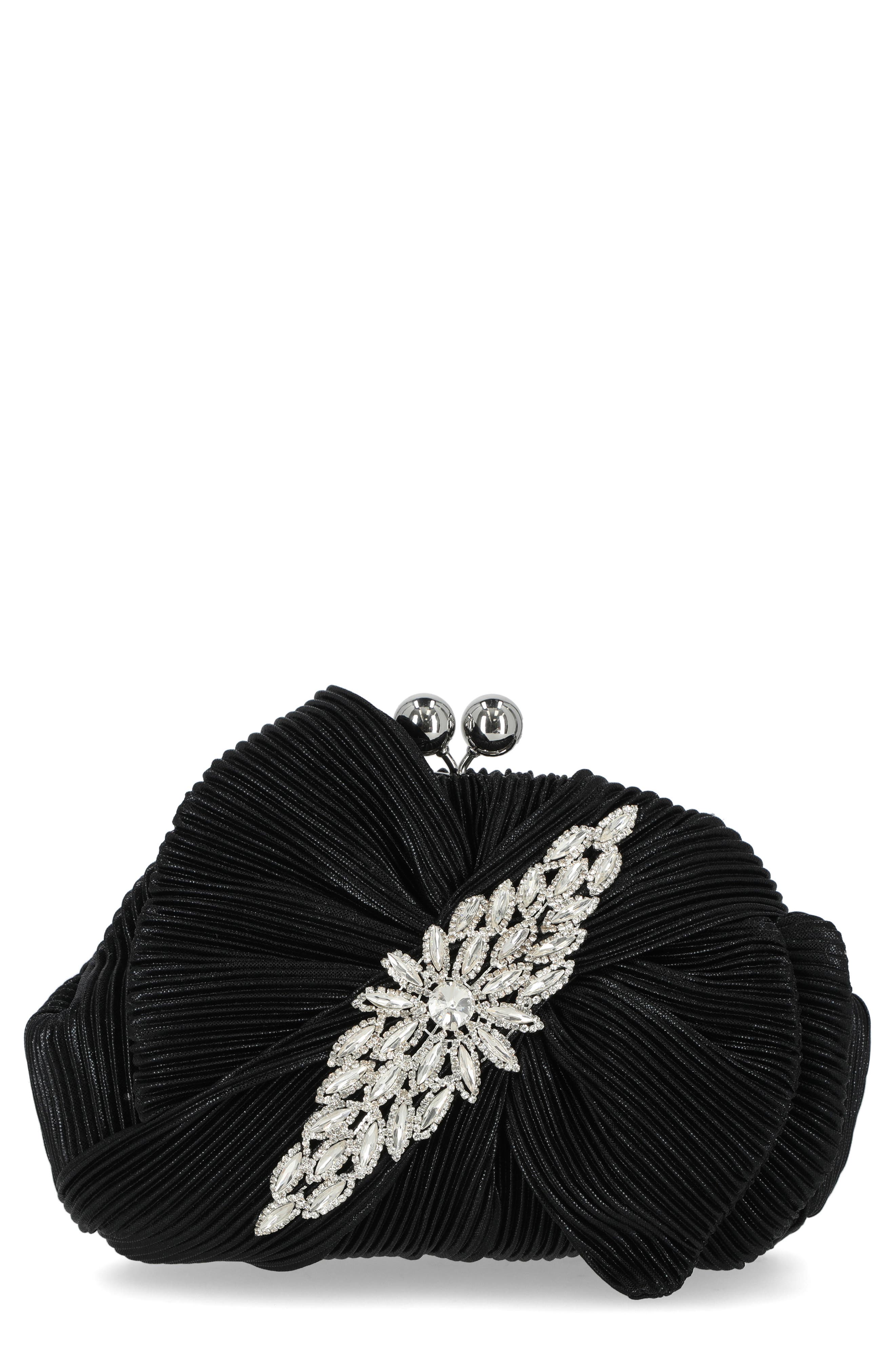 Jessica McClintock Juliette Pleat Frame Embellished Clutch