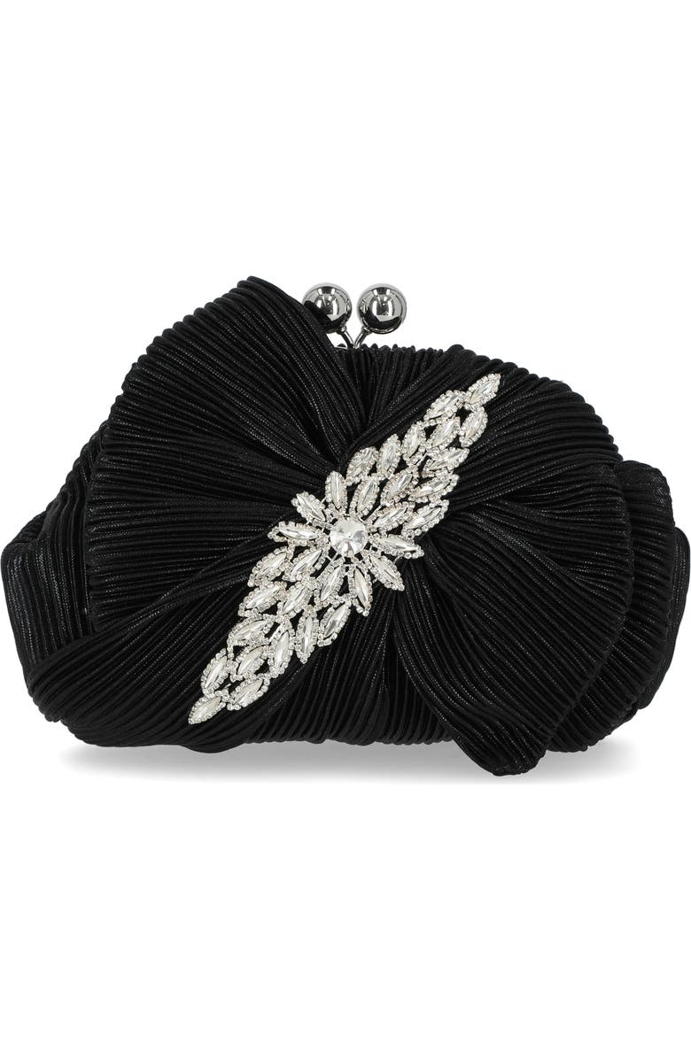 Jessica McClintock Juliette Pleat Frame Embellished Clutch, Main, color, Black