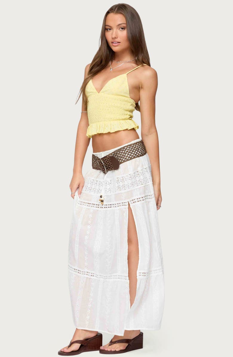 EDIKTED Evy Embroidered Cotton Blend Peplum Crop Top, Alternate, color, Yellow