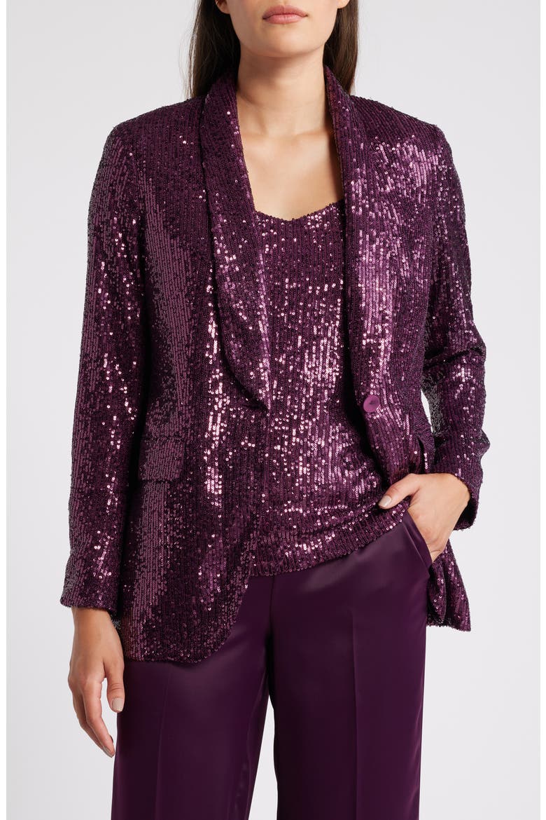 Shawl Collar Sequin Blazer, Main, color, DEEP PLUM