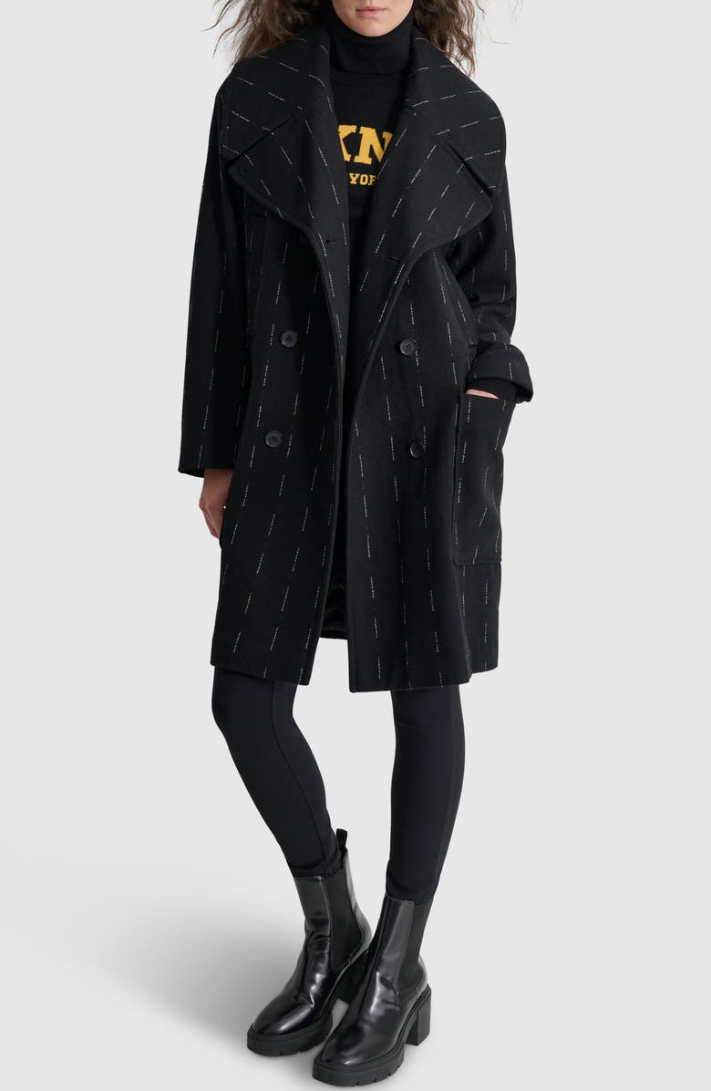 DKNY Broken Pinstripe Wool Blend Coat, Alternate, color, 