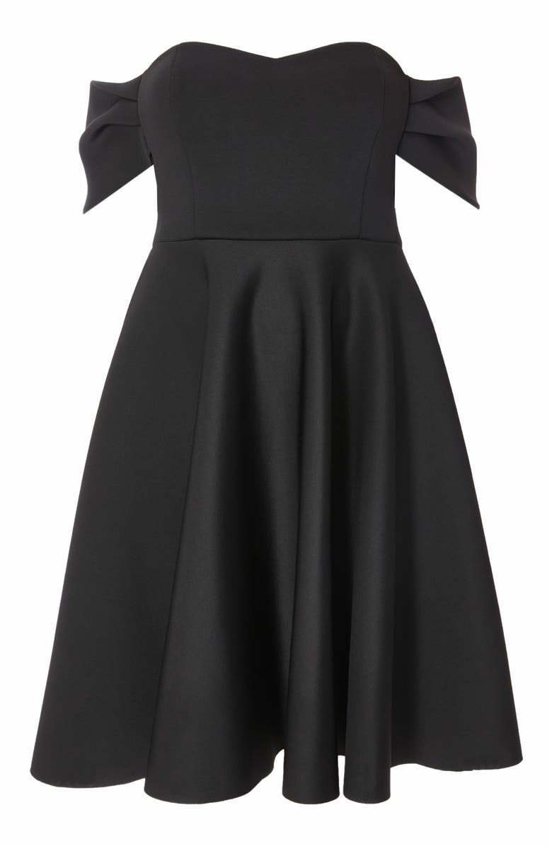 QUIZ Plus Size Bardot Scuba Foam Skater Dress, Alternate, color, 